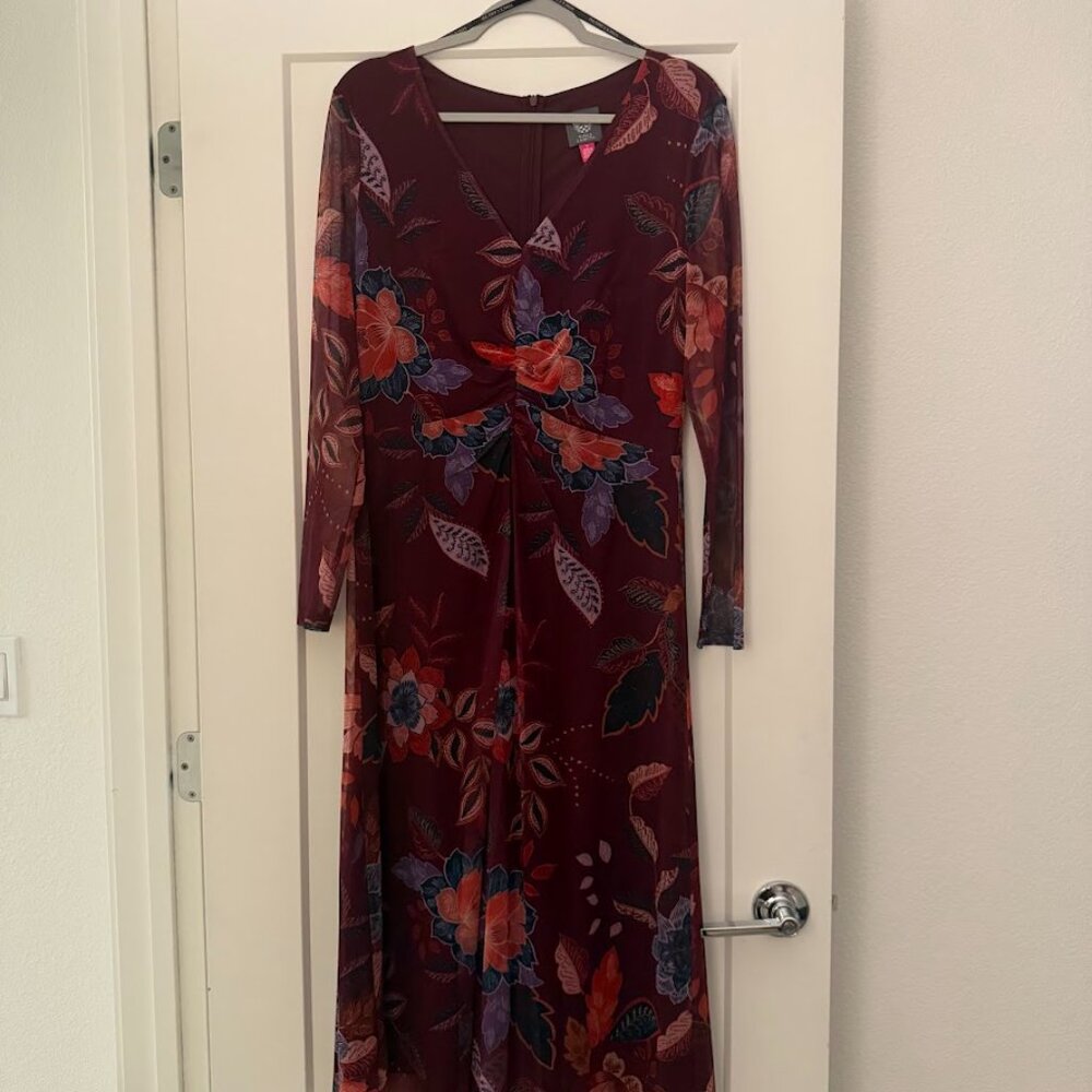 Vince Camuto Floral Mesh Fit & Flare Midi Dress – Size 12